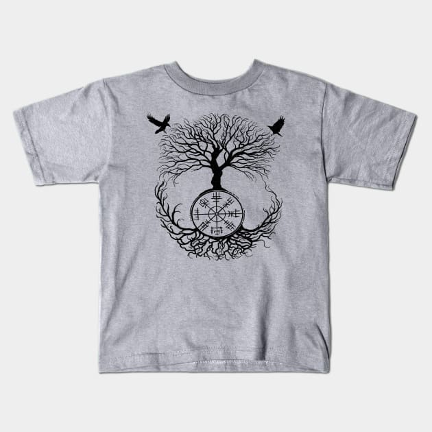 Sacred Yggdrasil Tree and Ravens of Odin Viking Rune Kids T-Shirt by AltrusianGrace